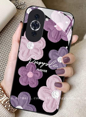 紫色油画花朵适用华为nova10手机壳nova9pro少女nova8se新款hinova9钢化玻璃nova7高端5i防摔全包6se保护套4e