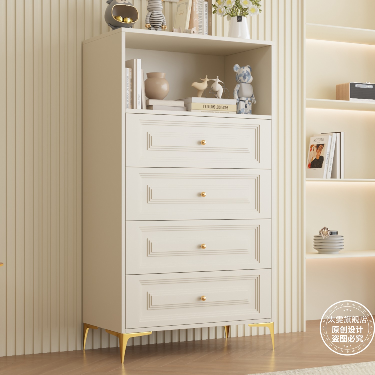 新款钢制五斗柜铁艺大容量多层客厅靠墙一体式床头收纳抽屉储物柜