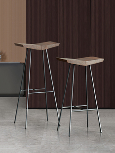 北欧覆古实木座板吧台椅现代简约家用铁艺酒吧椅实木网红高脚凳