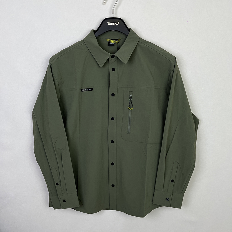 探路者衬衫男24春夏户外运动防波水弹力透气长袖外套TAKKCM81310