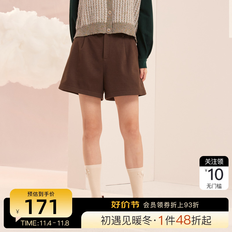 【商场同款】pit咖色宽松休闲短裤女装2023年秋冬新款直筒裤子
