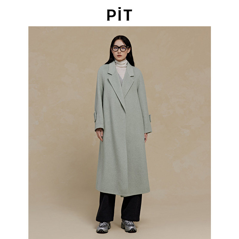 PIT中长款绵羊毛呢大衣女2025秋季新款百搭显高显瘦外套
