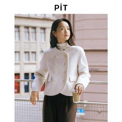 PIT100%绵羊毛小香风毛呢子短外套女2025秋季新款双排扣小个子