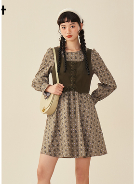 【昕怡粉丝专享】pit复古设计感两件套连衣裙女春装新款小众