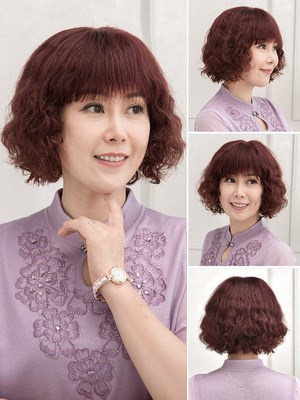 正品真发假发女短发送妈妈蓬松自然短卷发型中老年短发假发套自然