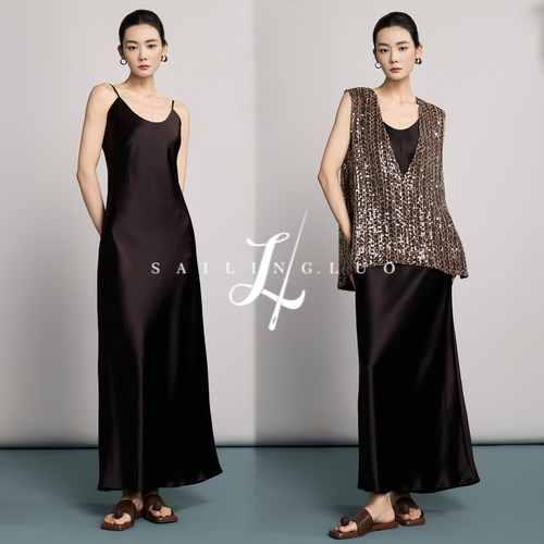 时髦宽松无袖上衣吊带连衣裙