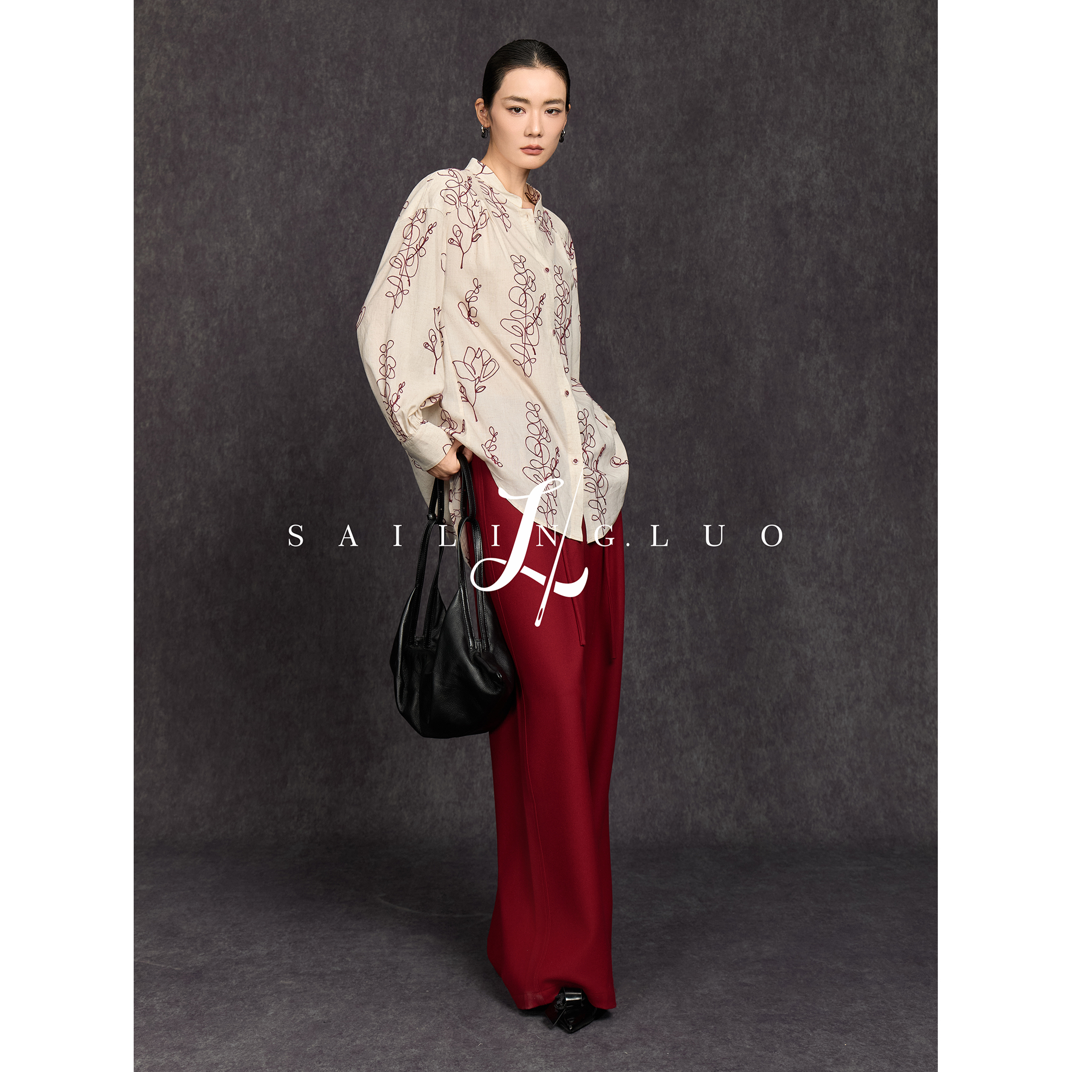 新重工刺绣上衣棉麻宽松长袖衬衫