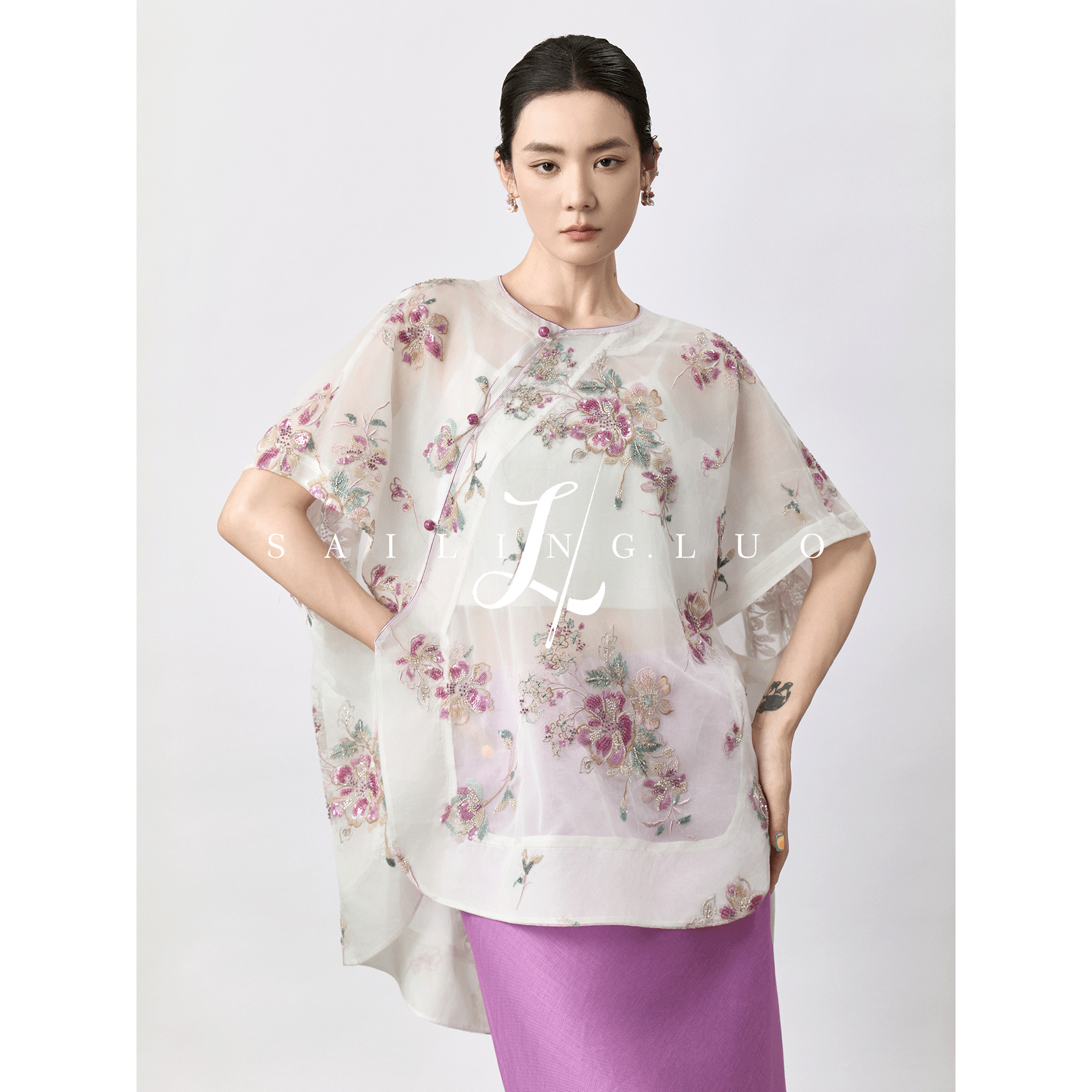 SailingLUO/26夏100桑蚕丝重工刺绣上衣新中式花卉真丝国风罩衫