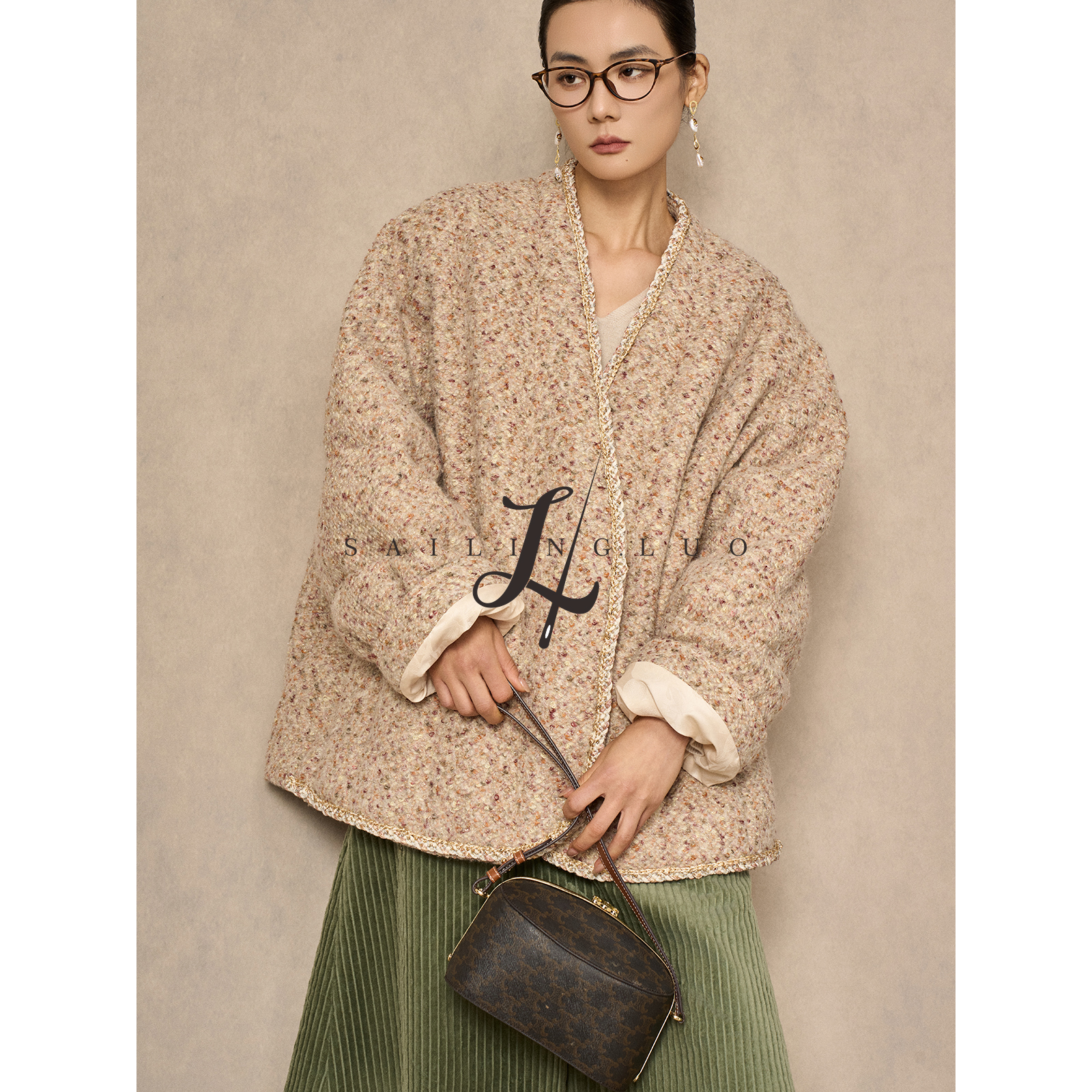 SailingLUO/24冬新款中式国风粗花呢羽绒服