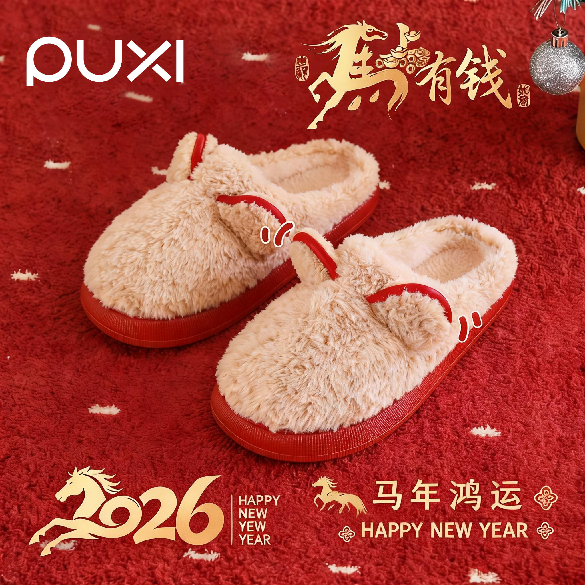 朴西毛毛棉拖鞋女可爱冬款保暖情侣家居月子鞋加绒防滑棉鞋男韩版