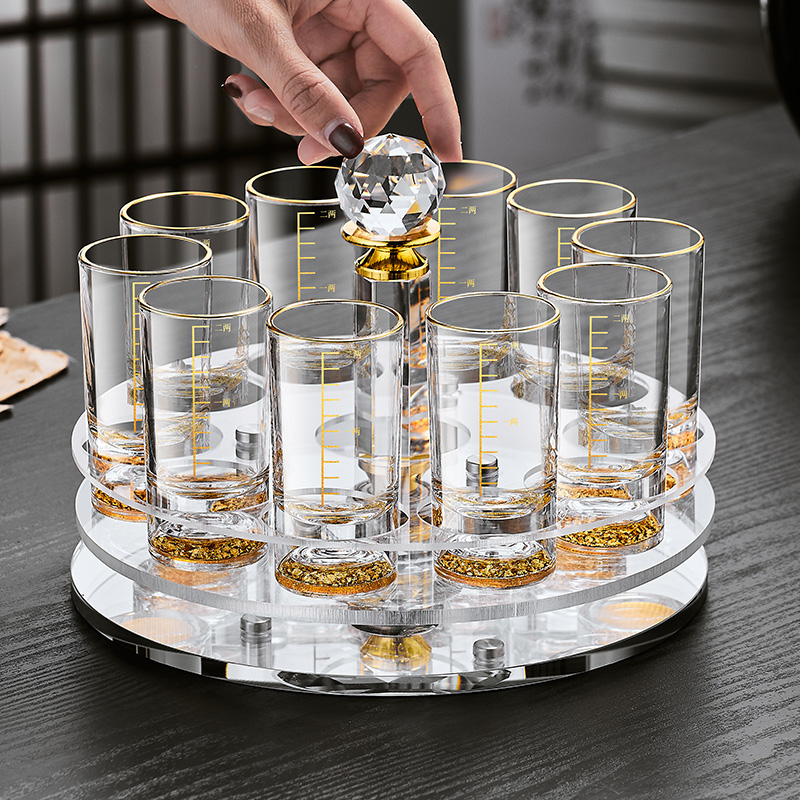 创意高档金箔家用白酒杯二两杯100ml带刻度套装小号烈酒杯一口杯
