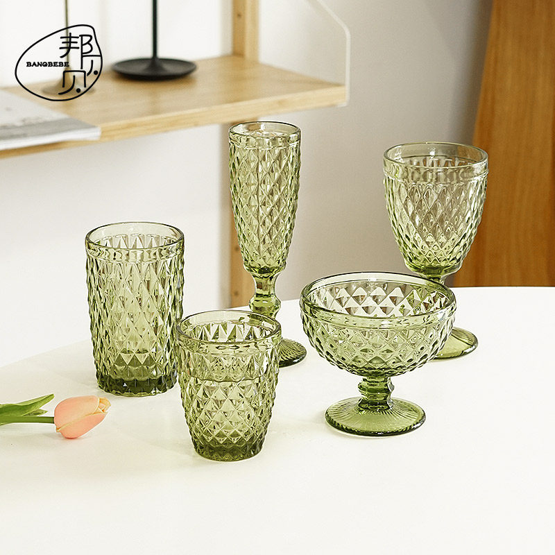 复古水果沙拉冰激凌杯奶昔冰淇淋杯水晶玻璃商用插花高脚杯酒杯