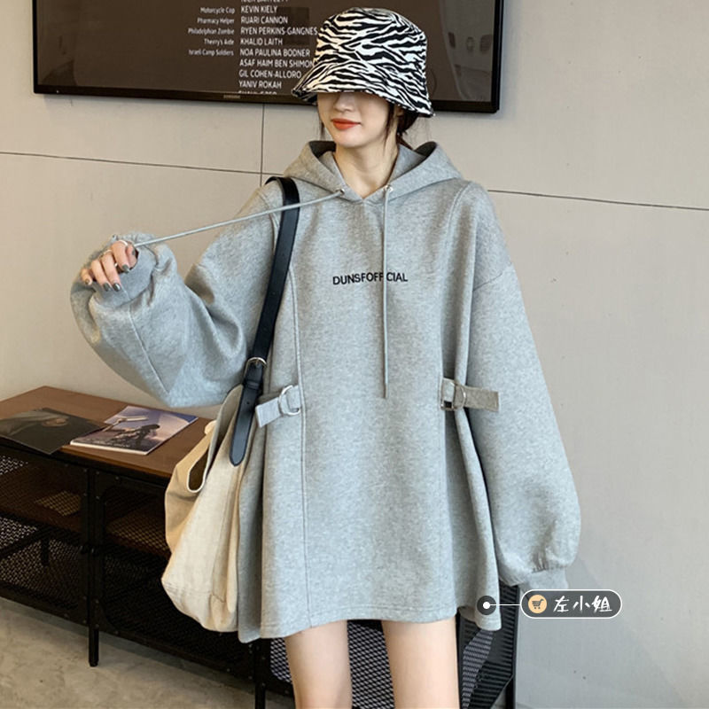 加肥大码女装2-300斤卫衣女秋冬韩版宽松加绒加厚慵懒风连帽外套