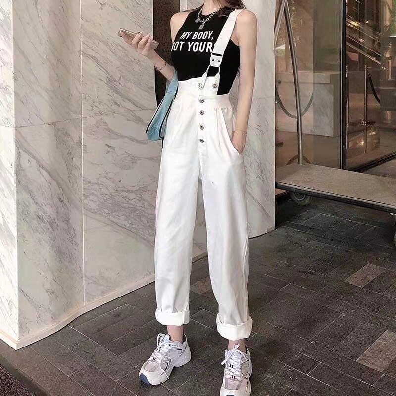 韩版高腰牛仔背带裤长裤女2025春夏季新款学生宽松显瘦百搭连体