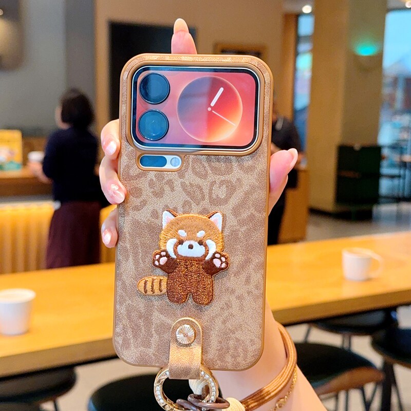 适用小米17pro手机壳全包豹纹小米17保护套新款白色支架小米17proMax高级感刺绣猫保护壳手提女款