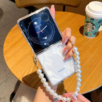 适用摩托罗拉razr60ultra手机壳简约时尚透明壳摩托罗拉motorazr60折叠屏全包razr60pro便捷细珍珠手提链