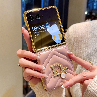 适用摩托罗拉razr60ultra手机壳全包防摔创意时尚字母motorazr60折叠屏网红Razr60Pro新款粉色电镀边