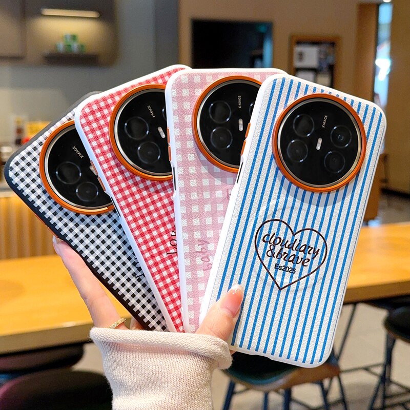 适用华为Mate70Air手机壳全包金甲系列磁吸黑红格纹华为Mate70Air保护套网红潮牌女款高档气囊支架