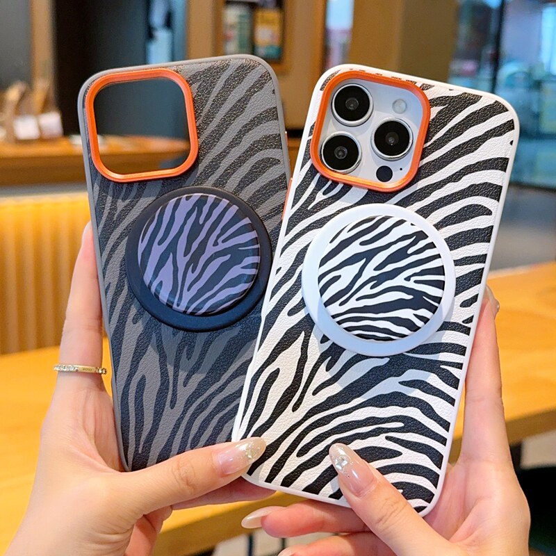 适用iPhone15/16手机壳16promax金甲苹果15/16pro潮牌15Plus保护套16Plus新款15promax磁吸斑马纹气襄支架