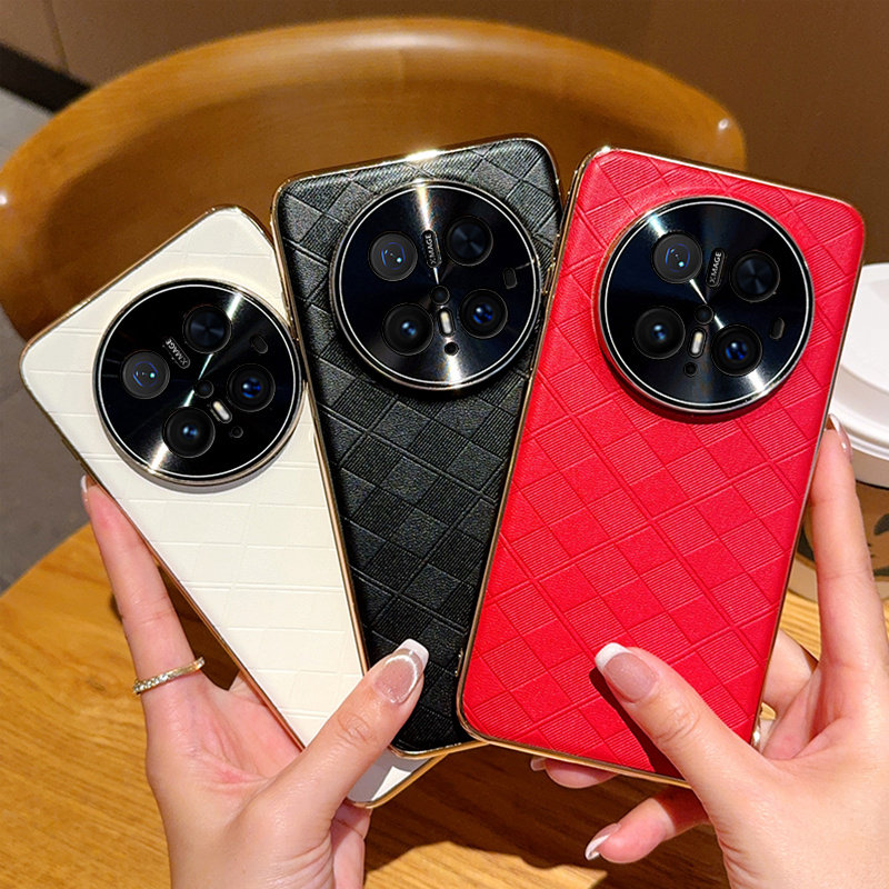 适用华为Mate70手机壳全包防摔皮纹Mate70pro仿原菱纹奢华创意超薄时尚Mate70pro+电镀金色