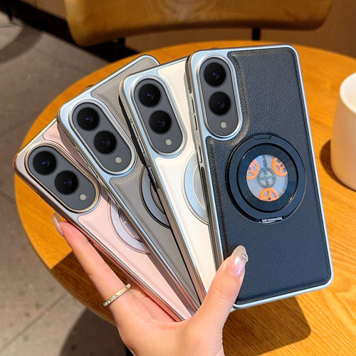 适用三星S25edge手机壳全包防摔齿轮旋转支架S25edge保护套电镀侧贴时尚简约高级感皮纹