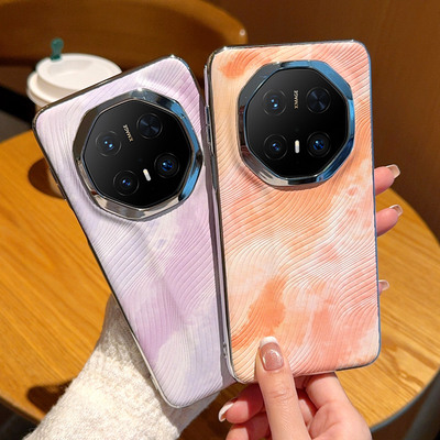 适用于华为mate70RS非凡大师手机壳网红简约防摔水彩双色华为mate70RS保护套高档皮纹电镀银色边