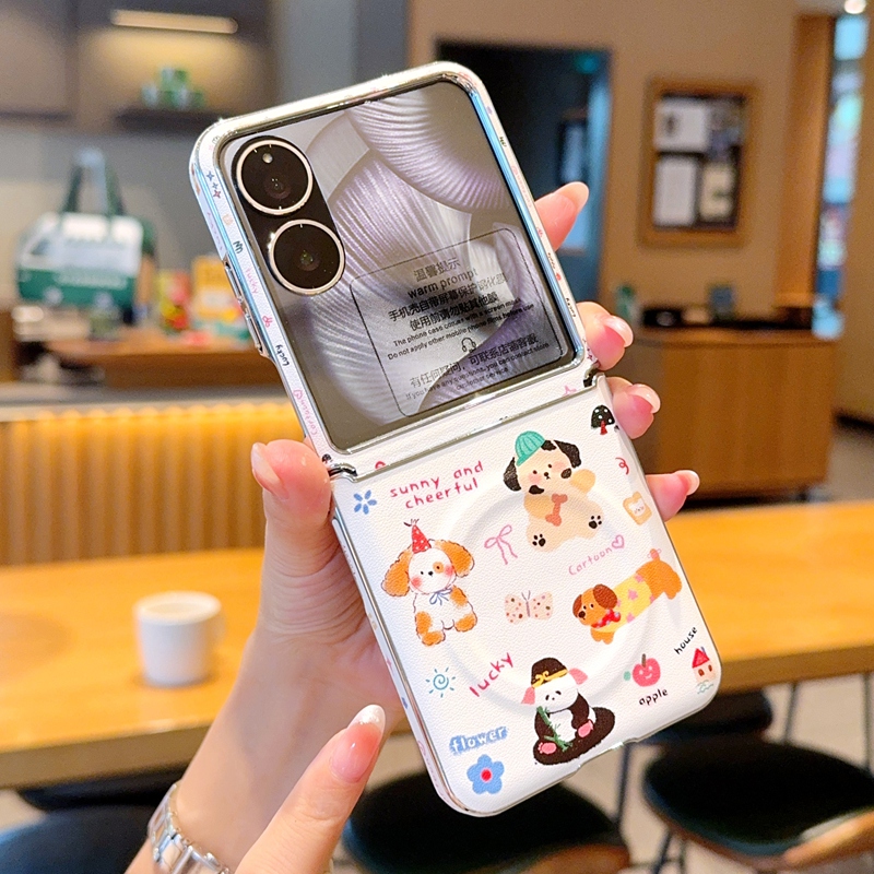 适用小米MIXFlip2手机壳全包防摔高级磁吸金甲彩绘小米MIXFlip2保护套网红皮纹高档卡通可爱腊肠狗