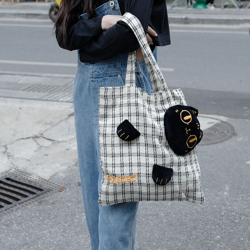 大英博物馆盖亚安德森猫格纹帆布包单肩包包女玩偶公仔生日礼物女