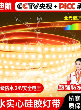 IP68户外防水24v低压全光谱灯带泡水下硅胶台阶实心自粘led软灯条