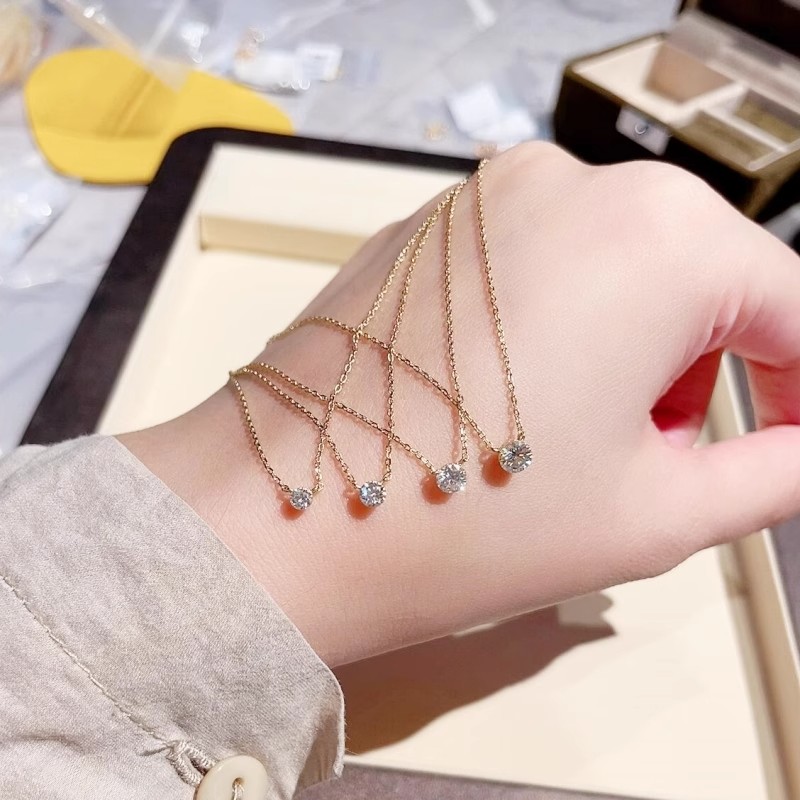 S925纯银单钻项链女2025新款爆款轻奢高级感简约通勤百搭叠戴颈链