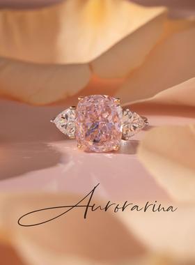 爆闪浪漫粉锆石戒指女纯银轻奢高级感粉水晶时尚甜美开口指环