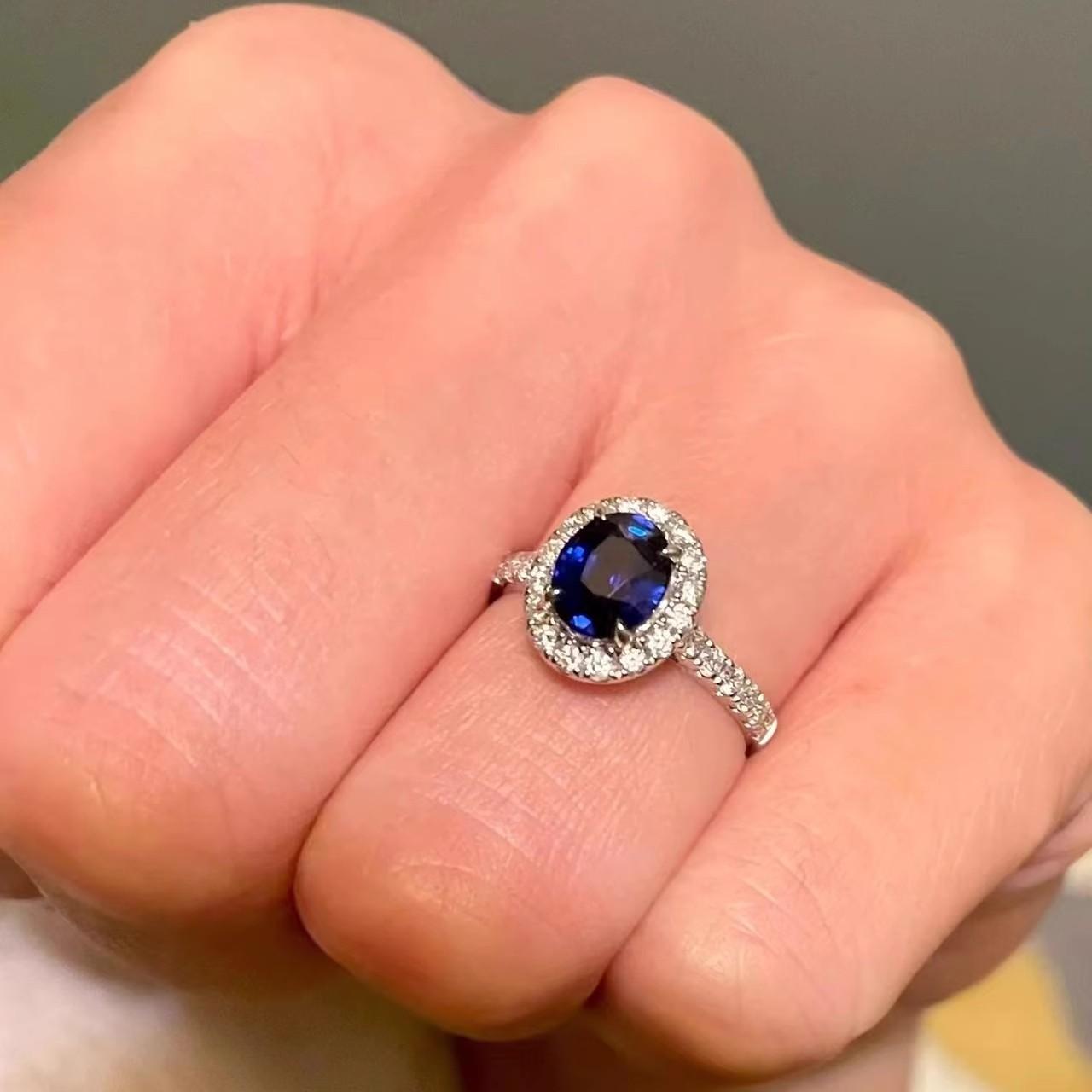 S925纯银超闪皇家蓝宝石戒指女款轻奢小众高级感开口可调节食指戒