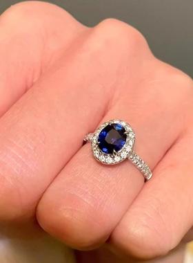 S925纯银超闪皇家蓝宝石戒指女款轻奢小众高级感开口可调节食指戒