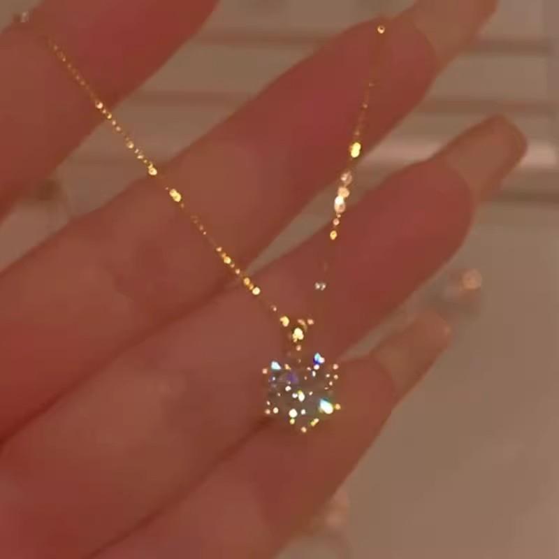 S925纯银六爪单钻项链女款轻奢高级感锁骨链简约小众超闪锆石配饰