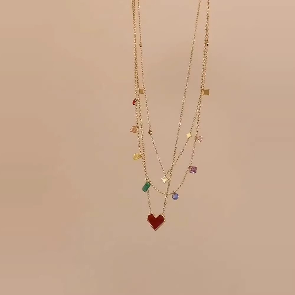 S925纯银多巴胺锆石复古爱心项链女款2025新款气质叠戴锁骨链颈链