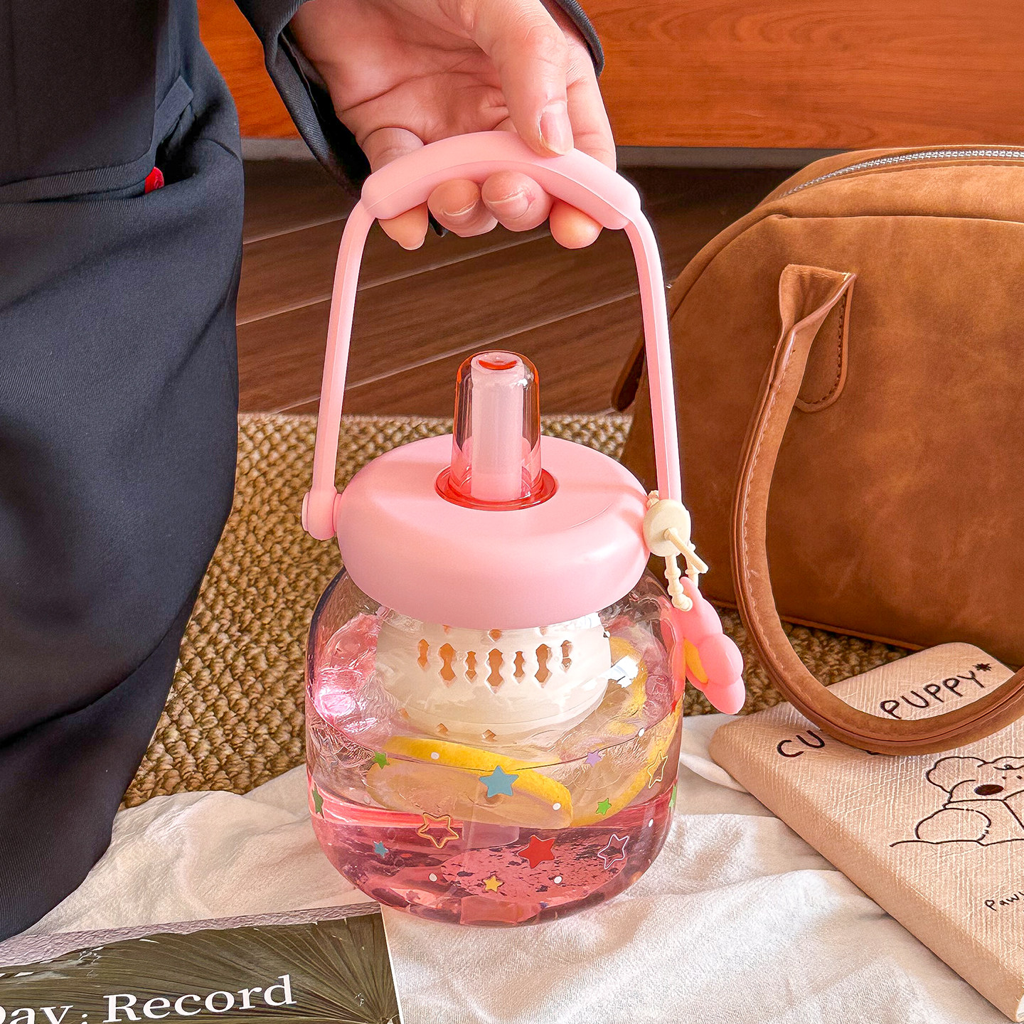 大容量玻璃杯带吸管女生办公室桌面水杯茶水分离泡茶花茶杯高颜值,餐饮具,玻璃杯,淘宝优惠券,粉丝福利购,淘宝优惠卷