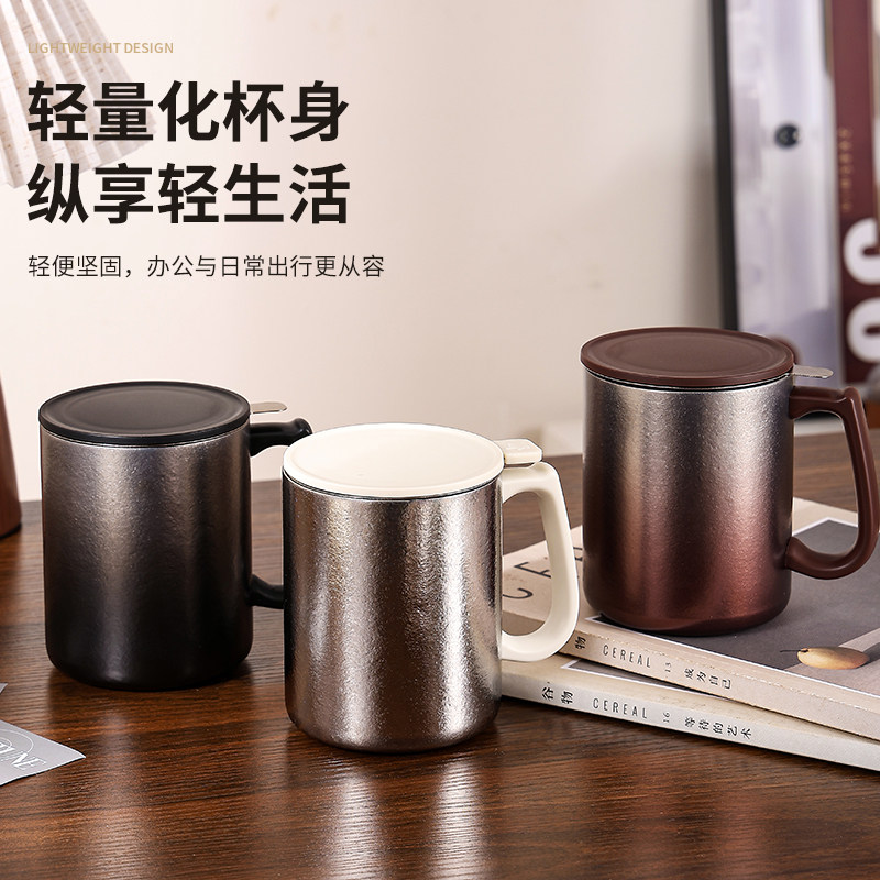 高端纯钛保温杯男女士办公马克杯钛杯商务礼品泡茶杯子轻奢礼盒装
