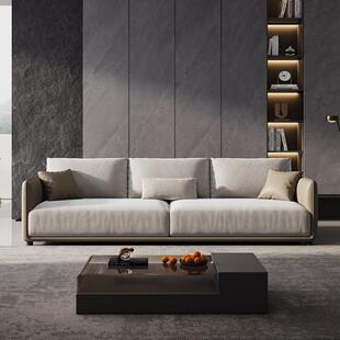 锐驰(CAMERICH)可拆洗棉麻布艺沙发三人位一字小户型客厅直排四人