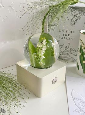 铃兰永生花小夜灯水晶球摆件真花标本送女友生日七夕情人节礼物