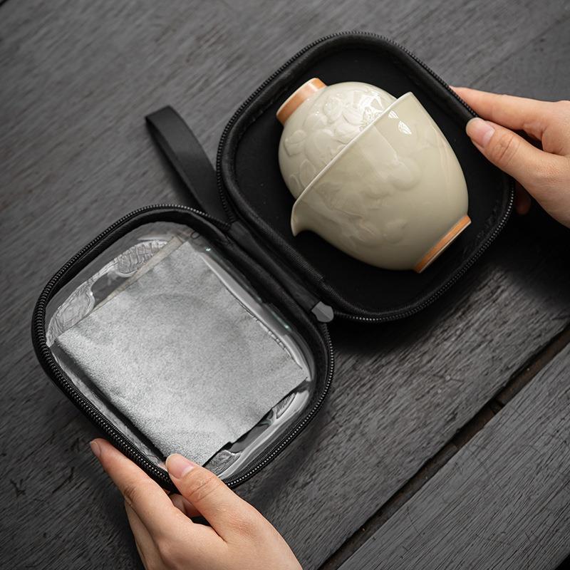 柿柿如意草木灰旅行茶具快客杯套装便携式包一壶二杯单人功夫