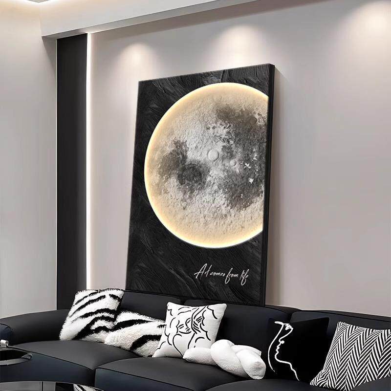 简约现代月球客厅沙发背景墙装饰画 画立体双层玄关过道挂画 画发