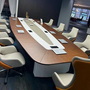 新中式实木会议室大型会议桌接待长桌胡桃木轻奢高级感培训洽谈桌