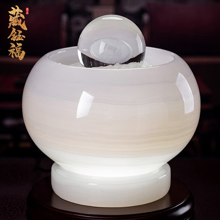 藏钰福玉石风水球流水生财客厅玄关摆件商铺开业新居乔迁送礼饰品