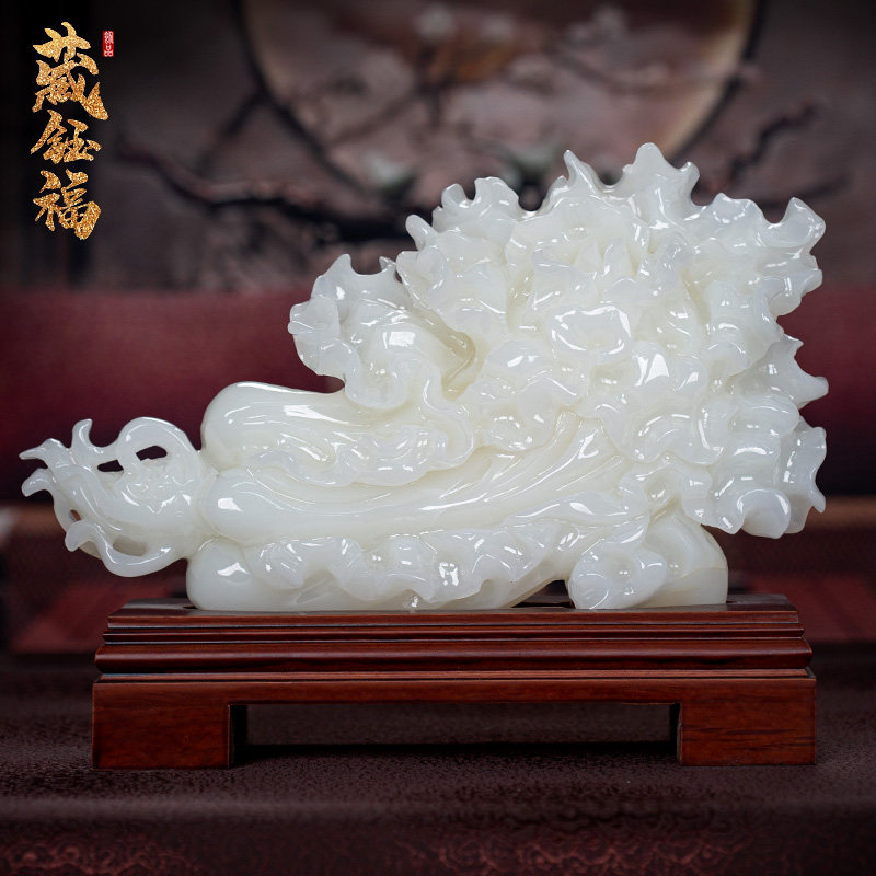 天然玉石招财白菜办公室乔迁摆件