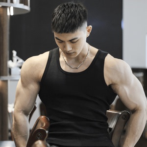 美式粗螺纹背心230g显大健身运动外穿训练打底男圆领无袖T恤坎肩