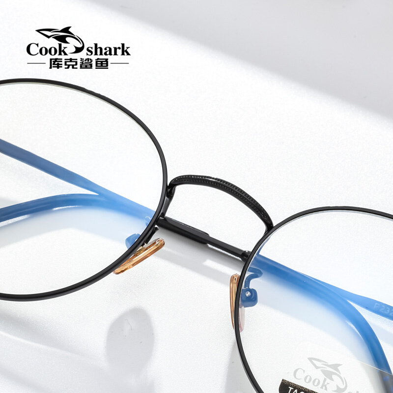 高档库克鲨鱼防蓝光辐射电脑眼镜圆框眼睛框平光护目镜女近视眼镜