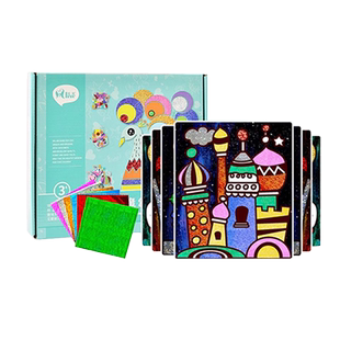 魔幻贴纸画镭射纸魔幻艺术贴画儿童diy手工制作材料包小朋友创意手工礼物幼儿园用品粘贴画女孩金粉闪光折纸