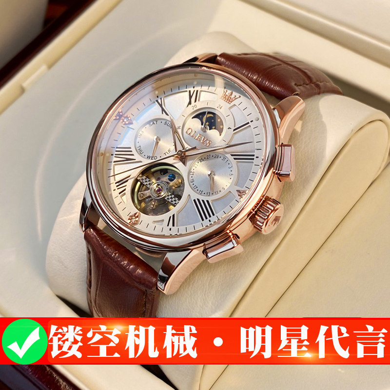 瑞士认证正品名牌手表男士机械表全自动镂空名表皮带防水男款十大