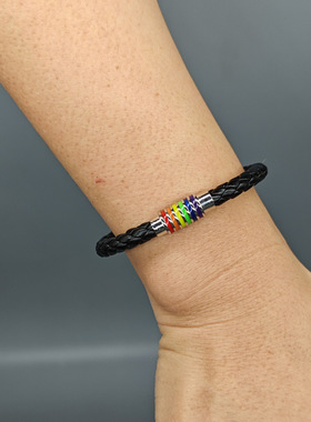 欧美热销皮革编织手链简约多色彩虹磁铁吸扣PU皮手链跨境新款饰品