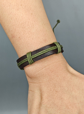 欧美网红撞色手链设计复古牛皮抽绳简约编织真皮手绳可调一件